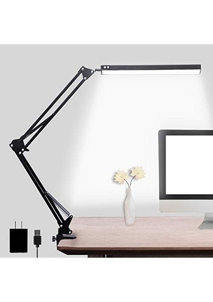 LED Masa Lambası, Kelepçeli Ayarlanabilir Salıncak Kol Lambası, Göz Bakımı Okuma Işığı, 10 Parlaklık Seviyesi, 3 Aydınlatma Modu, Ev Ofis Adaptörü Için Hafıza Fonksiyonu Lambaları (Siyah) modelleri