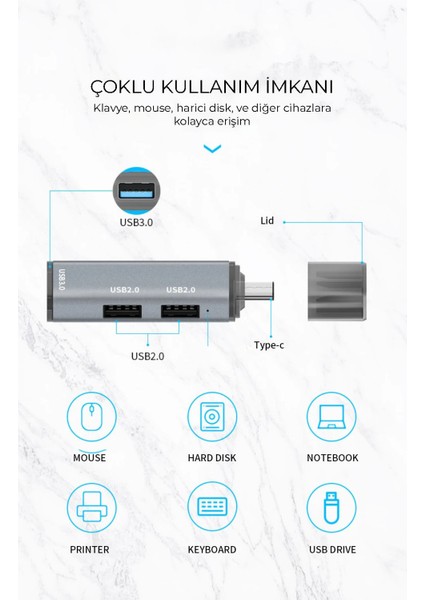 Type-C 3 Portlu Eş Zamanlı USB Çoklayıcı Hub fiyatları