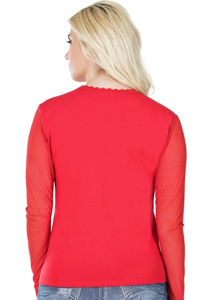 Lesca Uzun Kol Transparan Yaka Kadın Tişört 293 fiyatları