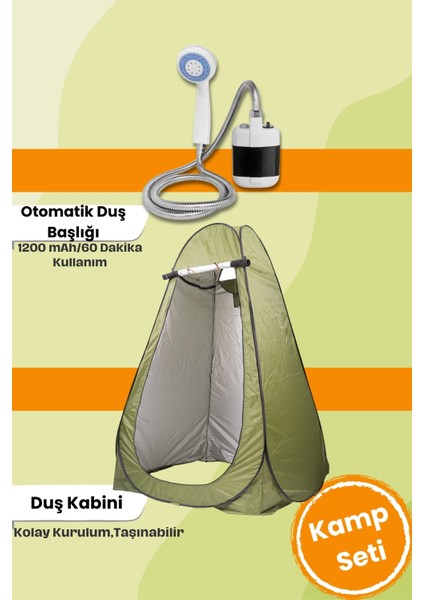 Otomatik Kamp Duşu ve Yeşil Duş Kabini Seti