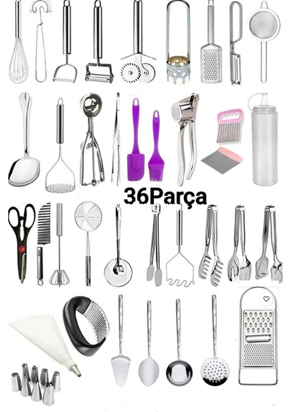 36 Parça Üst Kalite Ekonomik Mutfak Için Her Şeykevgir, Rende, Çırpıcı, Jülyen Soyacak Sunum Seti