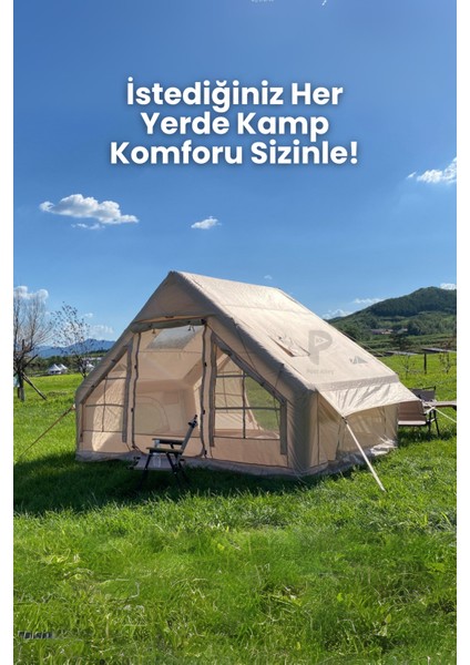 12 Kişilik 4 Mevsim Şişme Kamp Çadırı Geniş Sobalı Çadır Oxford Kumaş (400X300X210 Cm)