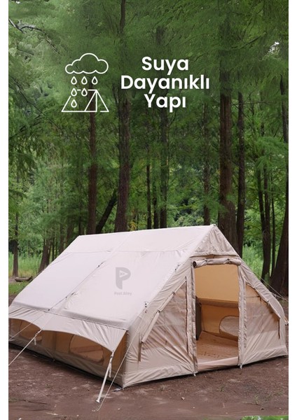 12 Kişilik 4 Mevsim Şişme Kamp Çadırı Geniş Sobalı Çadır Oxford Kumaş (400X300X210 Cm)