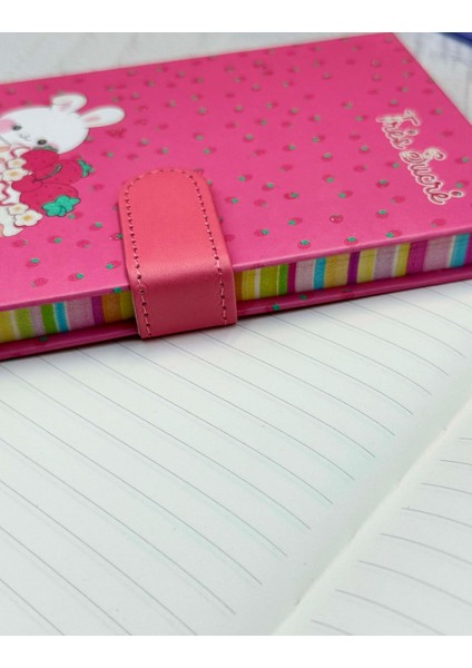 Sevimli Tavşan Desenli Çizgili Sert Kapak Mıknatıslı Defter fiyatları