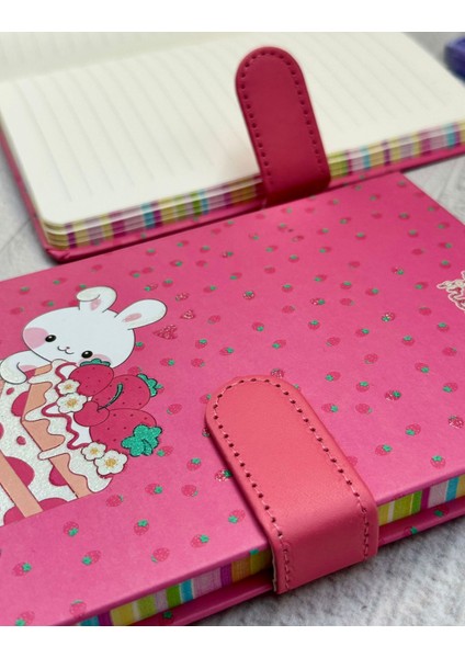 Sevimli Tavşan Desenli Çizgili Sert Kapak Mıknatıslı Defter indirimleri