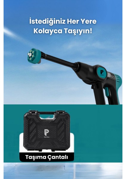 Basınçlı Bahçe / Araç Yıkama Makinesi – 21V Akülü , 6in1 Başlık, Çift Batarya fırsatları