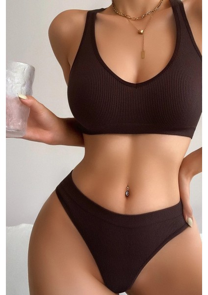 Kadın Kahverengi Desteksiz Seamless Tangalı Iç Çamaşır Takımı fırsatları