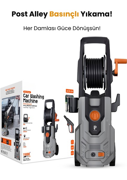 60 Bar Yüksek Basınçlı Bahçe ve Araç Yıkama Makinesi+Tekerlekli +1100W+KÖPÜK Tabancalı+8m Hortumlu fiyatları