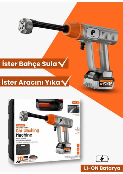 Çift Bataryalı Akülü Basınçlı Araç Yıkama / Bahçe Makinesi 15000MAH