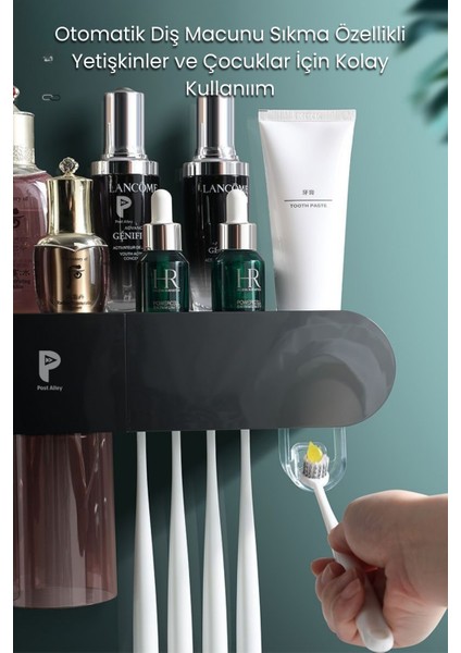 Otomatik Diş Macunu Sıkacağı ve Sterilizatö 4 Adet Diş Fırçası Tutuculu fırsatları