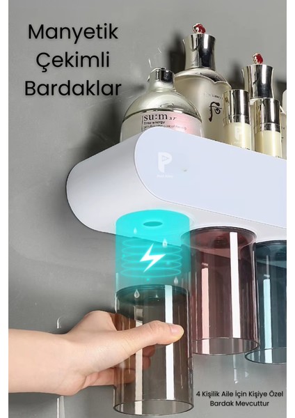 Otomatik Diş Macunu Sıkacağı ve Sterilizatö 4 Adet Diş Fırçası Tutuculu