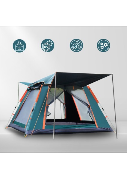 4 Kişilik Tam Otamatik Tenteli Kamp Çadırı Portatif Anti-Uv Su Geçirmez Outdoor Plaj Piknik Çadırı