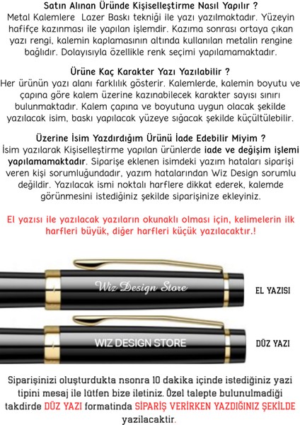 & WizDesign 35 Dolmakalem + Tükenmezkalem + Versatil Üçlü Set Gold Krom (Ömür Boyu Garantili - Lüks Kutulu - İsme Özel Tasarım)