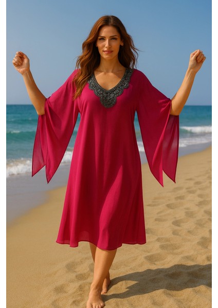 Sarra Ihtal Yaka Detay Plaj Elbisesi fırsatları