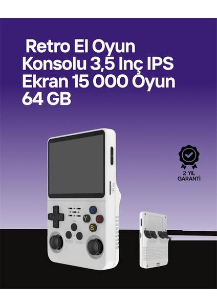 R36S 64 GB Retro Oyun Konsolu – Çoklu Emülatör Desteği, Linux Tabanlı Açık Sistem