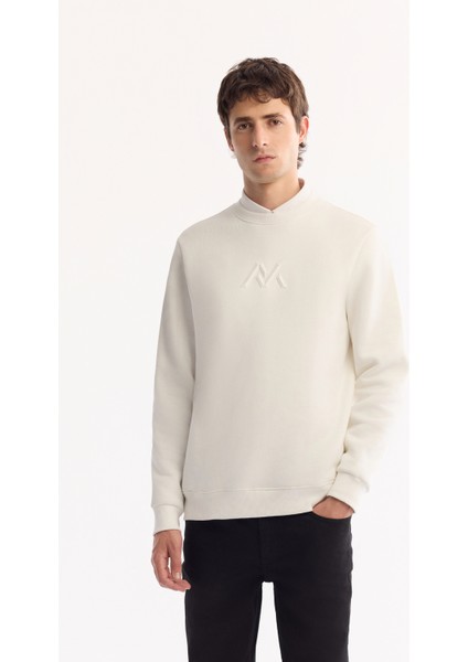 Erkek Beyaz Pamuklu Baskılı 3 İplik Şardonlu Regular Fit Sweatshirt A52Y1327