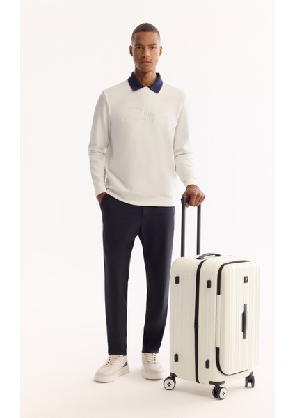 Erkek Ekru Bisiklet Yaka Pamuklu Bi-Stretch Baskılı Regular Fit Sweatshirt A52Y1264