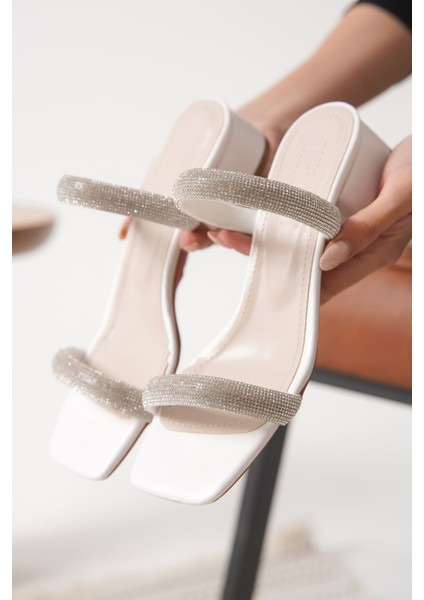 Stella Kalın Topuklu Beyaz Kadın Terlik fırsatları