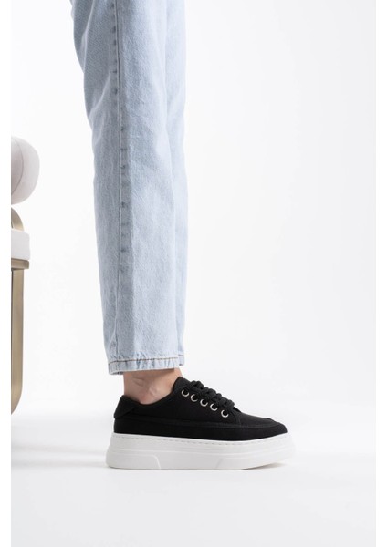 Glown Kadın Siyah Keten Spor Ayakkabı fırsatları