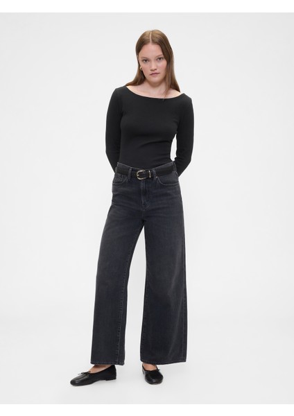 Kadın Siyah Modern Ribbed Boatneck T-Shirt (2'li) indirimleri