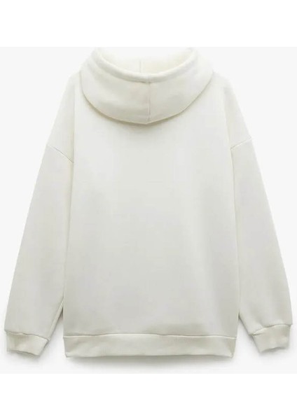 Şardonlu Uzun Kollu Kapüşonlu Ekru Kadın Sweatshirt 6WAL10135IK fırsatları