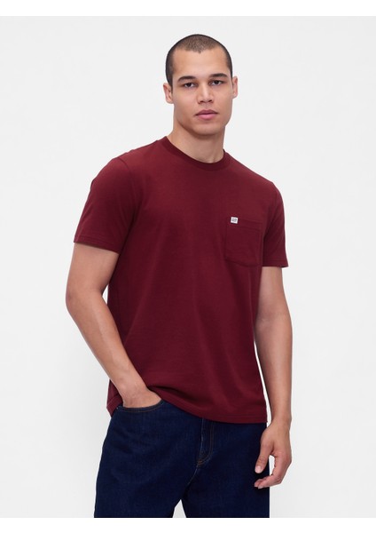 Erkek Kırmızı Organik Pamuk Cepli T-Shirt