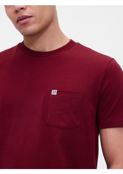 Erkek Kırmızı Organik Pamuk Cepli T-Shirt modelleri