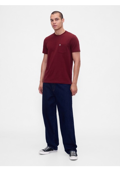 Erkek Kırmızı Organik Pamuk Cepli T-Shirt indirimleri