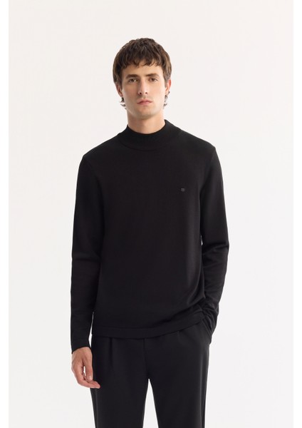 Erkek Siyah Yarım Balıkçi Yaka Basic Düz Rayon Kazak B005151