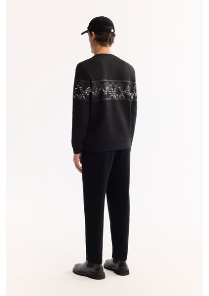 Erkek Siyah Bisiklet Yaka Pamuklu Bi-Stretch Baskılı Regular Fit Sweatshirt A52Y1256