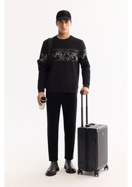 Erkek Siyah Bisiklet Yaka Pamuklu Bi-Stretch Baskılı Regular Fit Sweatshirt A52Y1256 indirimleri