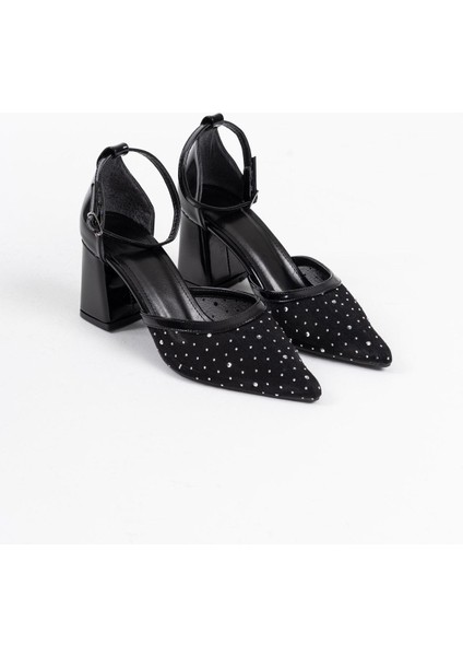 Borie Siyah Tekstil Kumaş Taşlı Kadın Topuklu Ayakkabı modelleri