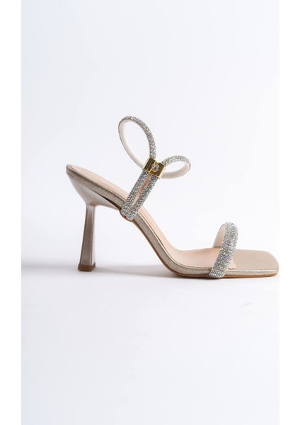 Destina Altın Taşlı Kadın Topuklu Sandalet