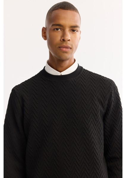 Erkek Siyah Bisiklet Yaka Dokulu Elastan Regular Fit Sweatshirt A52Y1216 fiyatları