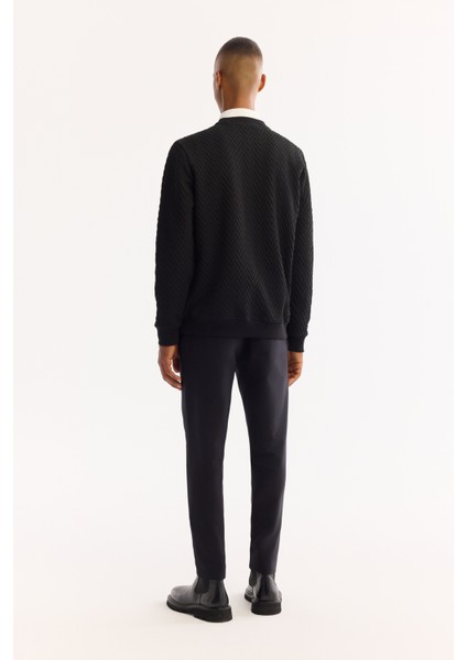 Erkek Siyah Bisiklet Yaka Dokulu Elastan Regular Fit Sweatshirt A52Y1216 indirimleri