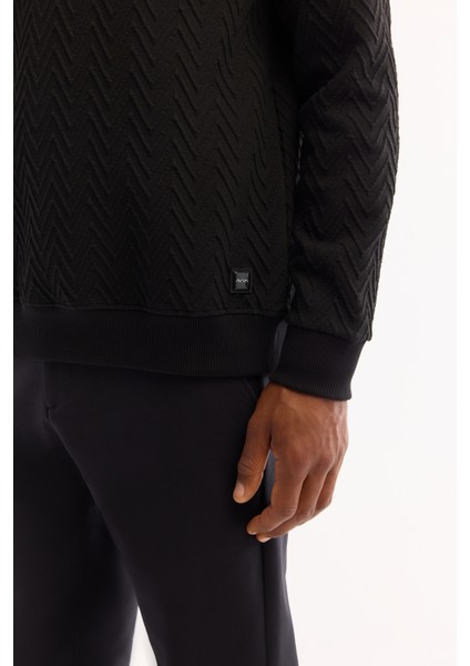 Erkek Siyah Bisiklet Yaka Dokulu Elastan Regular Fit Sweatshirt A52Y1216 modelleri