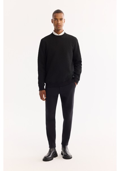 Erkek Siyah Bisiklet Yaka Dokulu Elastan Regular Fit Sweatshirt A52Y1216