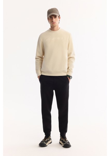 Erkek Ekru Bisiklet Yaka Soft Touch Baskılı Polar Regular Fit Sweatshirt A52Y1269 indirimleri