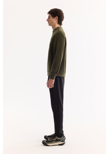 Erkek Haki Bisiklet Yaka Soft Touch Baskılı Polar Regular Fit Sweatshirt A52Y1269 modelleri