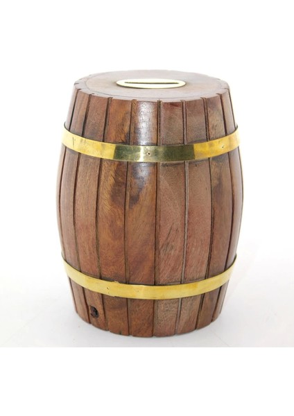 Pirinç Ahşap Fıçı Kumbara 12.5 cm (7272)