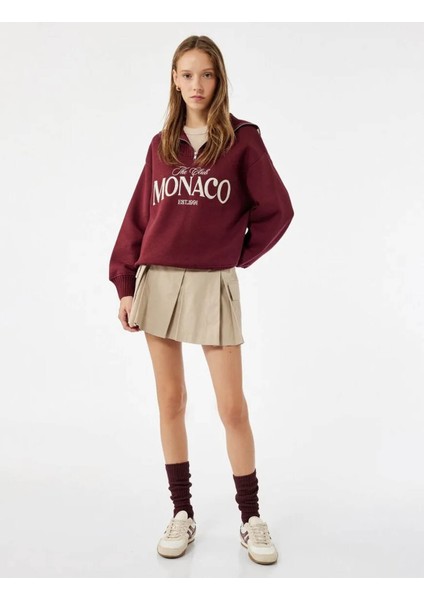 Yarım Fermuarlı Pamuklu Bordo Kadın Sweatshirt 6WAL10156IK