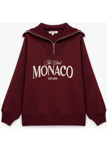 Yarım Fermuarlı Pamuklu Bordo Kadın Sweatshirt 6WAL10156IK modelleri