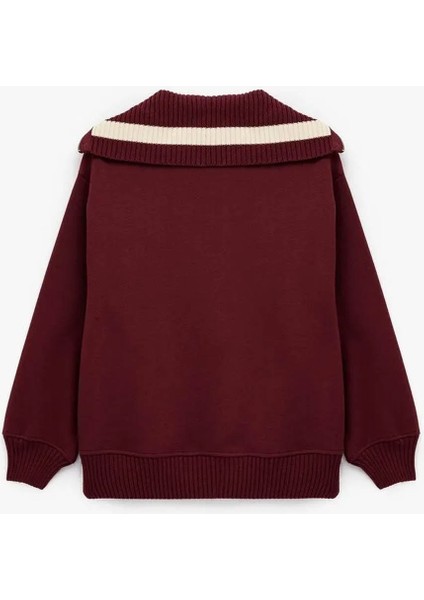 Yarım Fermuarlı Pamuklu Bordo Kadın Sweatshirt 6WAL10156IK fırsatları
