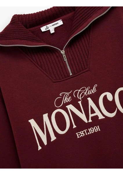 Yarım Fermuarlı Pamuklu Bordo Kadın Sweatshirt 6WAL10156IK indirimleri