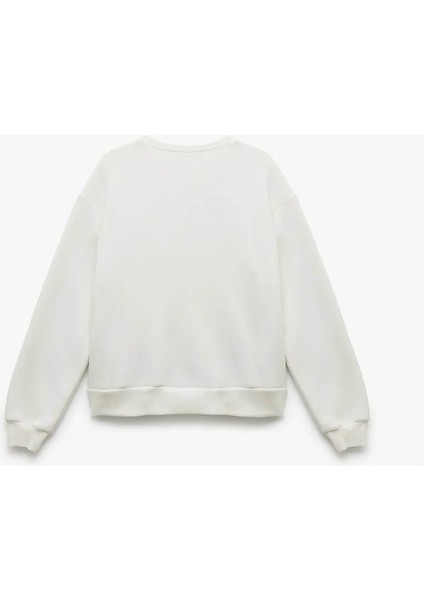 Üç Iplik Şardonlu Baskılı Oversize Ekru Kadın Sweatshirt 6WAL10127IK fırsatları