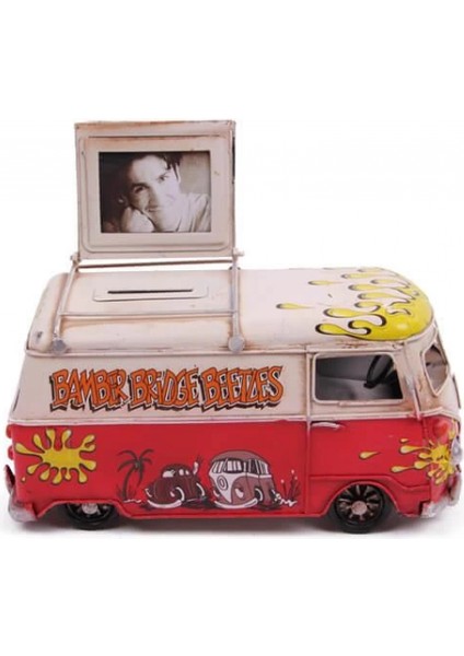 Dekoratif Metal Minibüs Çerçeveli ve Kumbaralı Hediyelik (3831) (7272)