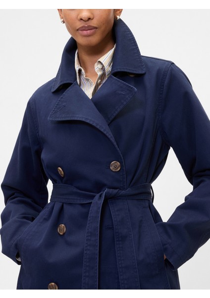 Kadın Lacivert Kuşaklı Twill Trençkot modelleri