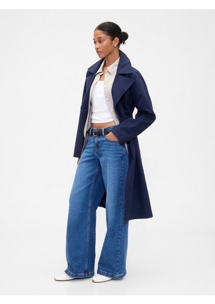 Kadın Lacivert Kuşaklı Twill Trençkot fırsatları