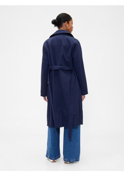 Kadın Lacivert Kuşaklı Twill Trençkot indirimleri