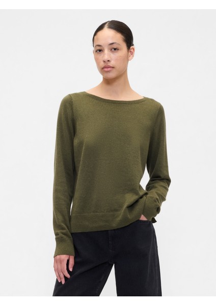 Kadın Yeşil Relaxed Knit Sweatshirt